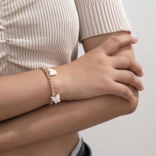1pc Women Simple Temperament Wild Tassel Small Fresh Butterfly Rhinestone Shiny Bangle Bracelet Birthday Jewelry Gifts