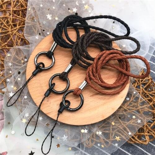 10Pcs/Lot Soft Pu Weave Neck Strap Keychains Pendant Neckline Lanyard Mobile Phone Strap Charms Keyring Anti-slip Buckle Rope