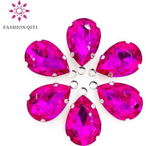 13X18mm Sliver bottom Rose red Single hanging sew on stones Glass Crystal loose rhinestones diy/Dress bag accessories