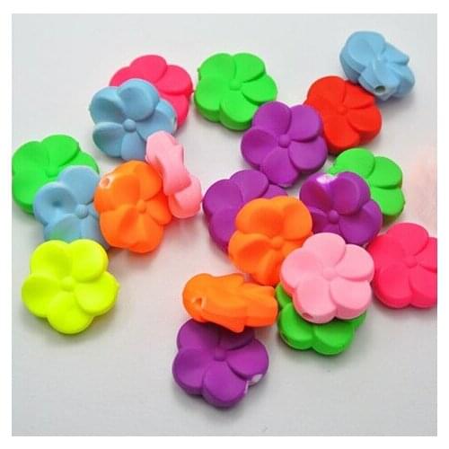 19mm Mixed Fluorescent Colors Flower Acrylic DIY Beads Rubberized for Jewelry Making Craft FB-06
