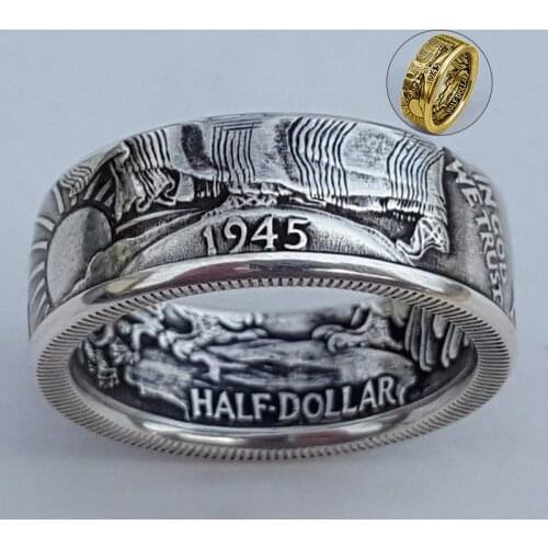 1945 History Ring Double Side Stamp Painting For Men Personality Finger Accessories Engagement Ancient Silver Coin Gift Rings