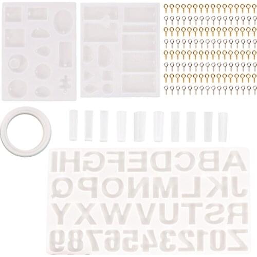 214Pcs Pendants Earrings Bracelets Silicone Molds Screw Eye Pins Set Alphabet Numbers Resin Molds Jewelry Making Casting Tools