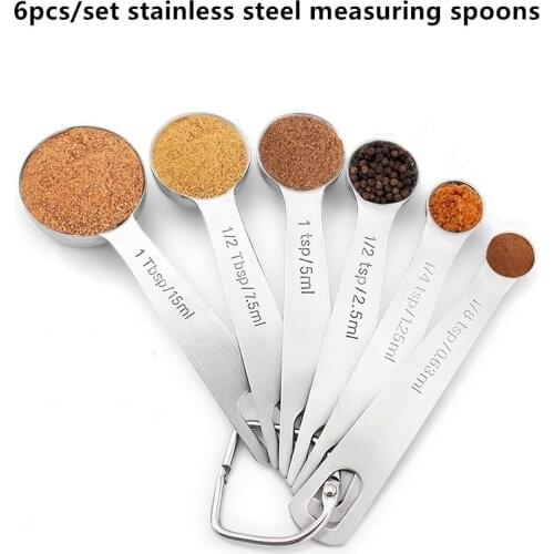 6pcs/set Measuring Spoons Stainless Steel Seasoning Coffee Tea Measuring Spoons Cup Kitchen Scale Measuring Spoons Scoop Tools