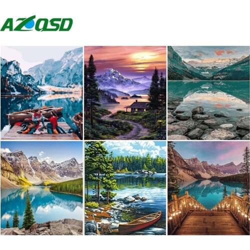 AZQSD DIY Paint By Number Landscape Handpainted Modern Wall Art Painting By Numbers Lake Kits Handmade Unique Gifts