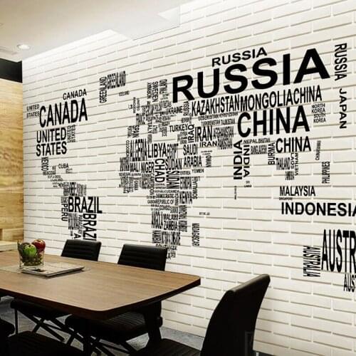 Large World Map and bricks Wallpaper 3d Photo Mural Wall paper for dinning room TV backdrop 3d Wall Mural Papel Murals