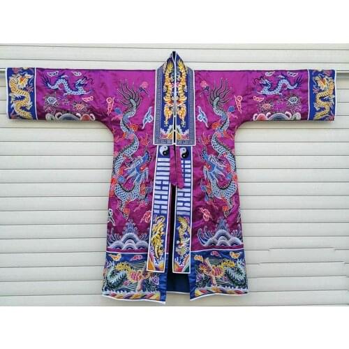 Unisex high quality 3color purple/red/yellow Taoist embroidery cassock robe gown garment taoism clothing vestment