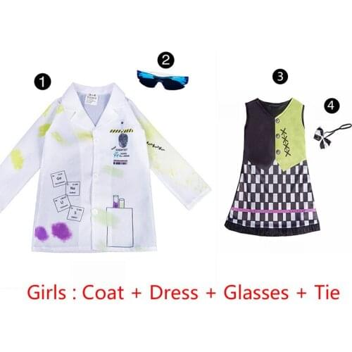 Halloween Costume For Kids Boys Girls Crazy Scientist Cosplay Costume Full Sets Wig Dress up 3-14Y C50C97