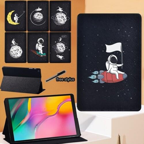 For Samsung Galaxy Tab A 8.0 Inch SM-T290/T295 (2019) PU Leather Tablet Stand Cover Case - Astronaut Print Series Pattern Case