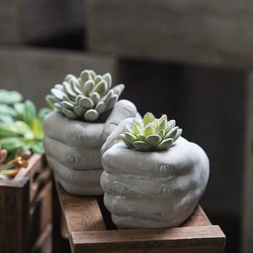 Concrete Flower Pot Mould Fist Cement Planter Pot Mold Palm Shape Concrete Candle Vessel Silicone Mould