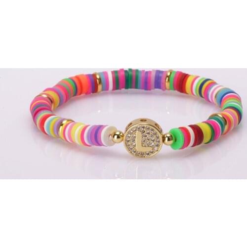 Dainty initial 26 alphabet letter name charm rainbow silicone plastic beaded bracelets for women man 2020 for her birthday gift