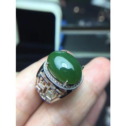 Large grain gemstone Natural jasper ring, mens silver ring. 925 silver, green jade, natural gemstone monopoly