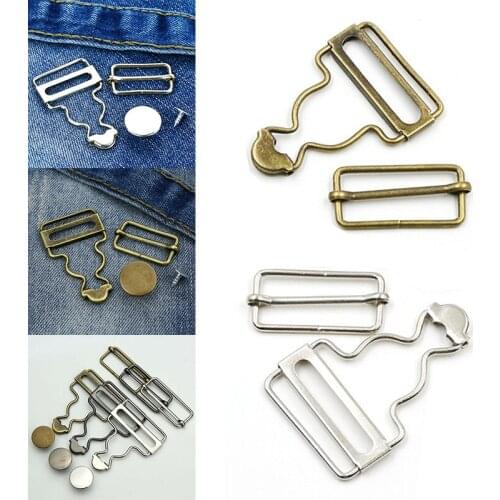 2sets Retro Vintage Jean Pants Button Hook Buckles Bib Pants Button Hook Accessories Metal Hoist Buckle Adjustment Tool