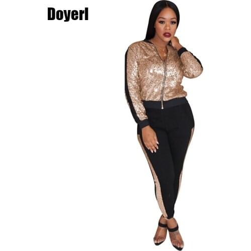 Sequin Tracksuit Women Long Sleeve 2 Piece Set Outfits Jacket Top and Pants Set Matching Sweat Suits Casual Two Piece Women Set