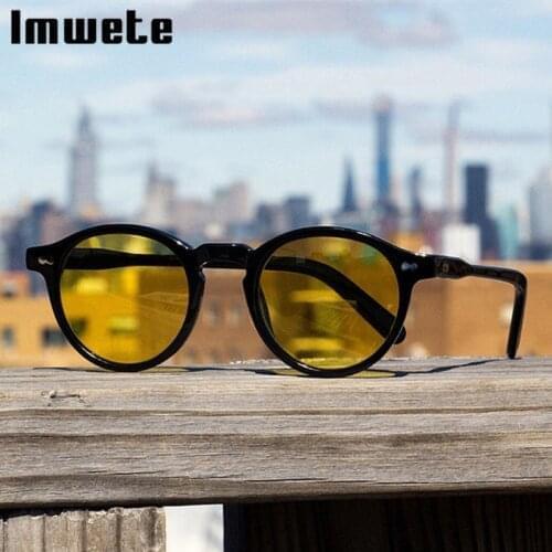 Imwete Retro Round Sunglasses Women Men Vintage Green Sun Glasses Shades for Female Brand Designer Outdoors Eyewear UV400