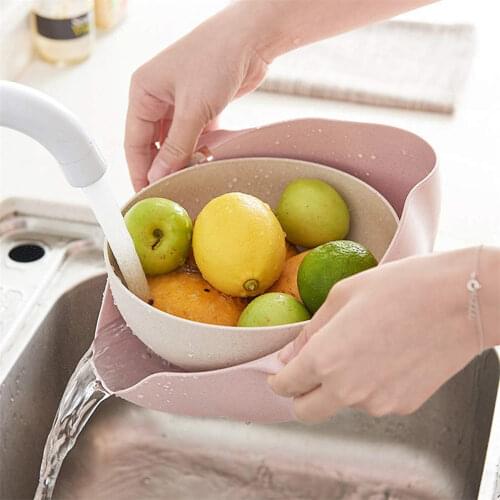 Drain Basket Double-Layer Plastic Food Strainer Fruit Wash Colander Bowl Rice Sieve Vegetable Drain Basket Kitchen