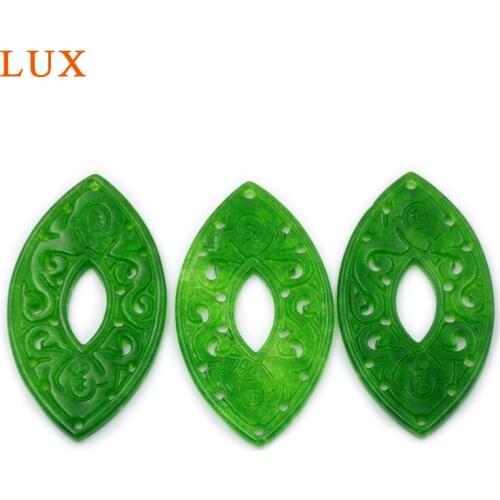 LUX eyes shape hollowed out green jades beads carved green jades slice gem stone slice for jewelry making