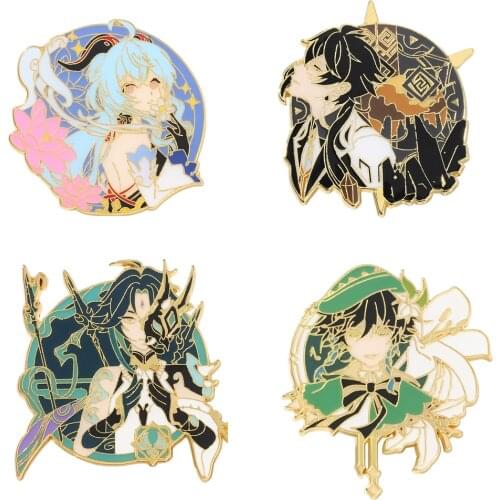 4 Genshin Impact Brooch Metal Enamel Series Ladies Retro Fashion Badge Backpack Clothing Lapel Pin Jewelry Accessories Gifts