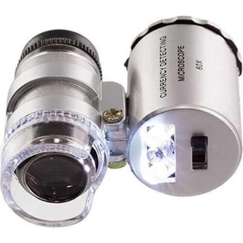 Mini 60X Magnifier Microscope UV Jeweler Loupe currency Detector with LED Light