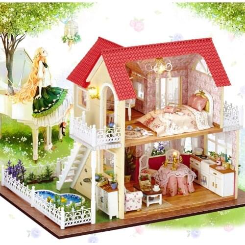 DIY DollHouse Miniature Furniture Wooden House Pricness Cottage Handmade Puzzle Toys for Children Birthday Gift A033