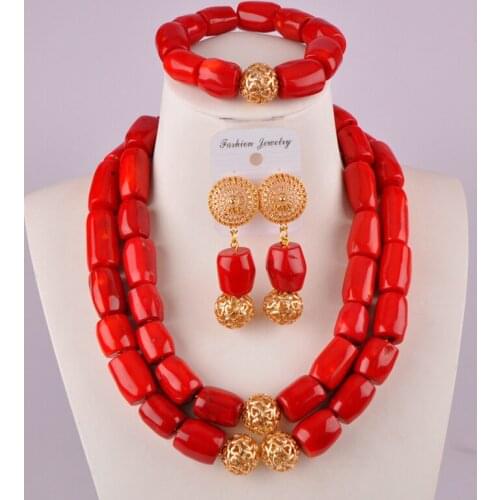 Fashionable red nigerian coral necklace set african wedding coral beads jewelry set C21-30-02