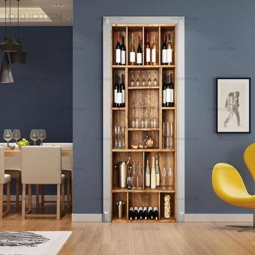 Waterproof Wallpaper Door Sticker 3d Wine Cabinet Picture Home Decor Self Adhesive Art Paste Poster Print For Living Room Canvas