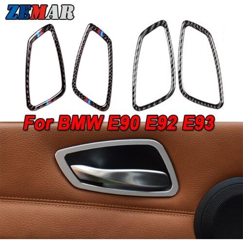 1set Carbon Fiber Car Interior Door Handle Cover Trim Stickers for BMW E90 E92 E93 3 Series 2005-2012 M Performance Accessories