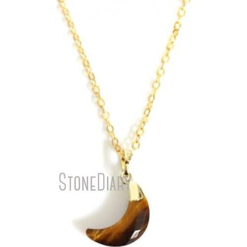 10Pcs Tiger Eye Chains Necklaces Gold Color Faceted Moon Chains Necklaces 16inch-20inch NM14613