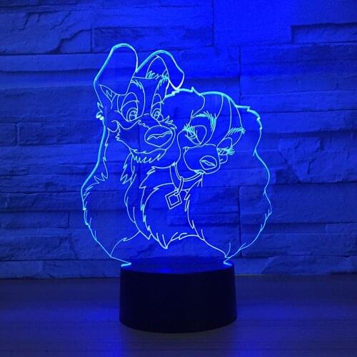 Two Dogs Shape 3D Lamp Visual illusion USB Cartoon Night Light LED 7 Color Baby Sleep Table Lamp Children Christmas Gifts