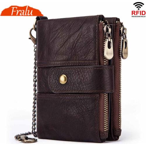2021 New wallet anti-theft brush mens wallet leather multifunctional buckle zipper retro cowhide mens bag casual coin purse