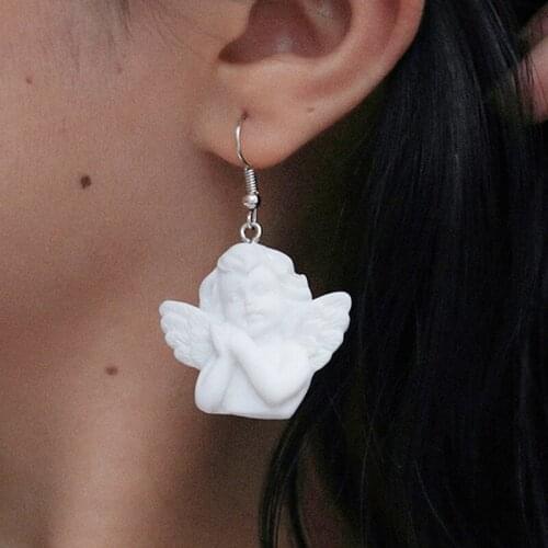 New Harajuku Cute Cupid Angel Pendant Drop Earring, Baroque Style Vintage Engraving Jewelry for Cool Women Friendship Girl Gift