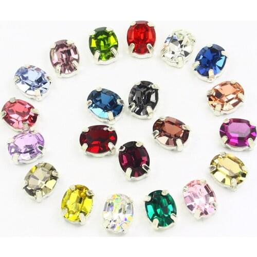 Oval Shape K9 Glass 10*8MM Pointed Back Crystal Fancy Stone with Silver Claw Sew on Rhinestone Diy Wedding Dress Decoration