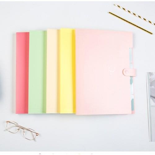 A4 Folder Cartoon Solid Color Plastic Multifunctional File Bag Multi-Layer Test Paper Clip Storage Bag School Office Stationery