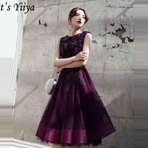 Its Yiiya Prom Dress Sleeveless Embroidery O-Neck Knee-Length Vestidos De Gala LF146 A-Line Tulle Zipper Prom Dresses 2020