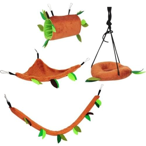 Plush Small Pet Toys Hanging Forest Leaf Pattern Swing Cylinder Hammock Ropeway Cage Decoration Accessories for Hamster