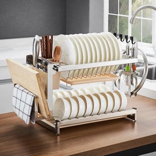 Dish Drain Rack Kitchen Rack Double Hanging Dish Chopsticks Storage Rack 304 Stainless Steel Household Kitchen Organizer