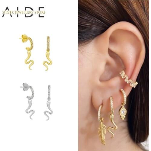 AIDE Punk Long Snake Dangle Earrings For Women Girl Gothic Pierced 925 Sterling Silver Drop Earrings Fine Jewelry Pendientes