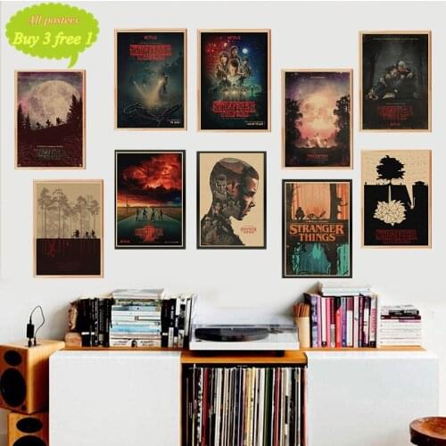 Stranger Things retro kraft paper poster Bar Cafe Vintage Printing Drawing core wall Decorative Painting