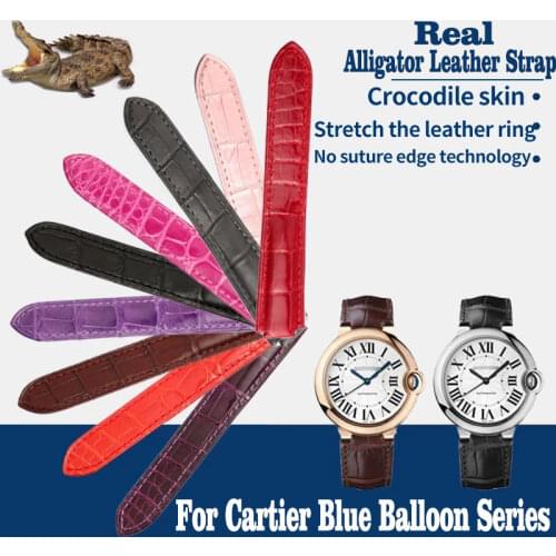 Crocodile Leather Strap Suitable for Cartier Blue Balloon Watch Band Crocodile Skin Watch Strap for Men and Women 14/16/18MM
