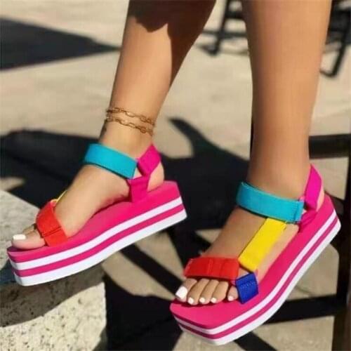 Large size womens sandals 2021 summer new fashion square toe bottom platform sandals womens shoes casual women shoes slides