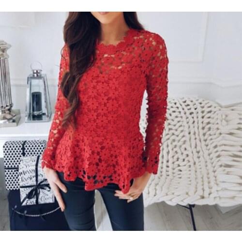 2021 Spring Summer lace Tops Lolita blusas Openwork Crochet lace shirt Plus size clothing Long sleeve Casual Women