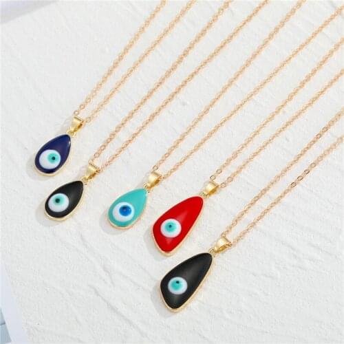 Vintage European Enamel Clavicle Chains Necklaces Pendant Geometric Evil Eyes Necklace For Women Jewelry Accessory