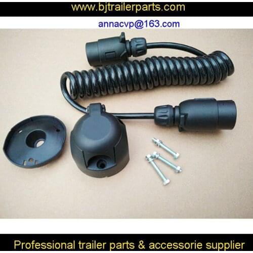 Towing trailer curly cable, spiral cable, coiled cable, 3m, 7 pin 12V plastic trailer plugs and sockets, trailer parts
