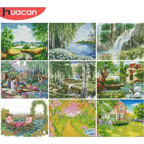 HUACAN Embroidery Tree Sets White Canvas DIY Cross Stitch Scenery Kits Needlework 11CT 14CT Gift Home Decoration