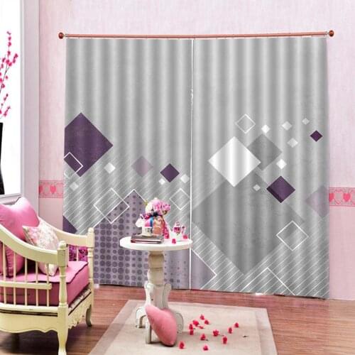 Custom Classic Funny Geometric Picture Curtain Polyester Colorful Cartoon Living room Bedroom Home Decoration Drapes Sets