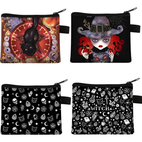 Witch / Voodoo / Wicca Coin Puse Women Wallet Witchcraft / Black Cat Boys Girls Coin Bag Ladies Card and Key Holder Kawaii Bags
