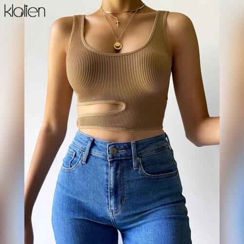 KLALIEN Fashion Casual Skinny Slim Stretch Female Vest New 2021 Summer High Street Club Solid Rib Knit Women Tank Top Hot Sale