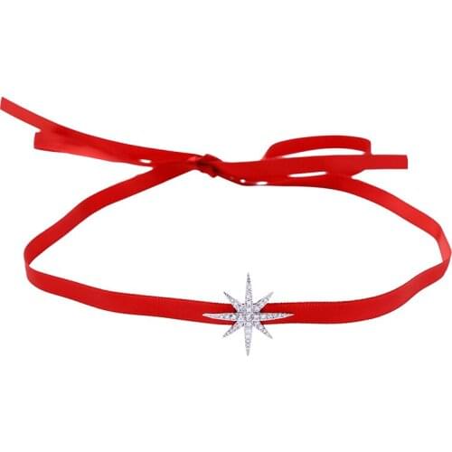 2019 New Korean Fashion Jewelry Red Ribbon Star of David Pendant Choker Necklaces for Women Collar Necklace Statement Necklace