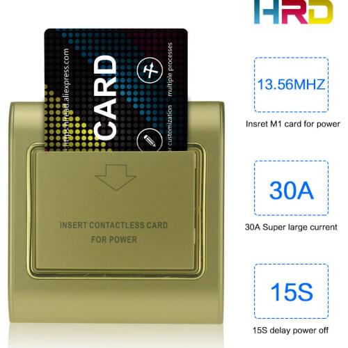 Gold Color Frequency 13.56MHz MF 1k S50 System Size 86*86 Hotel Card Switch Energy Saver Insert Keycard To Take Power