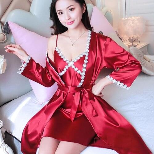 1Set=2pcs Summer Sexy Sleepwear Women Backless Satin Chemise Slip Nightwear Nightgown Female Home Night Gown Mini Dress XXL