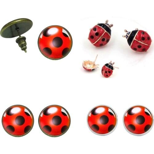 1pair Stud Earrings Glass Circle Animal Earrings For Girls Kids Gifts Jewelry